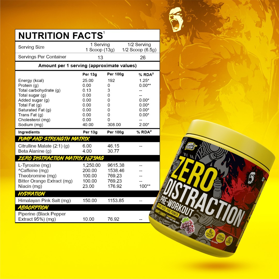 Gayor Essentials Zero Distraction Pre-Workout Powder 169g | 200mg Caffeine | 6g Citrulline