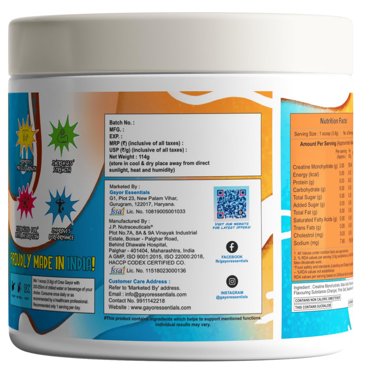 Gayor Essentials Crea-Gayor Micronised Creatine Monohydrate 114g | 30 Servings