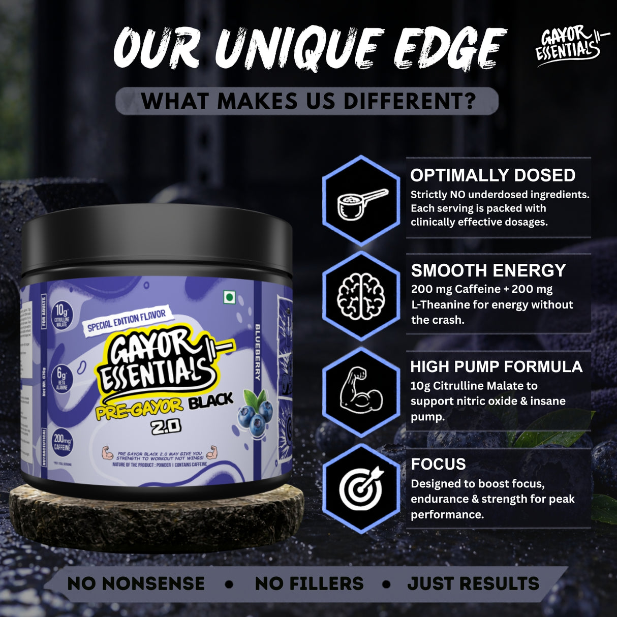 Gayor Essentials Pre Gayor Black 2.0 Pre-Workout Powder 676g | 200mg Caffeine
