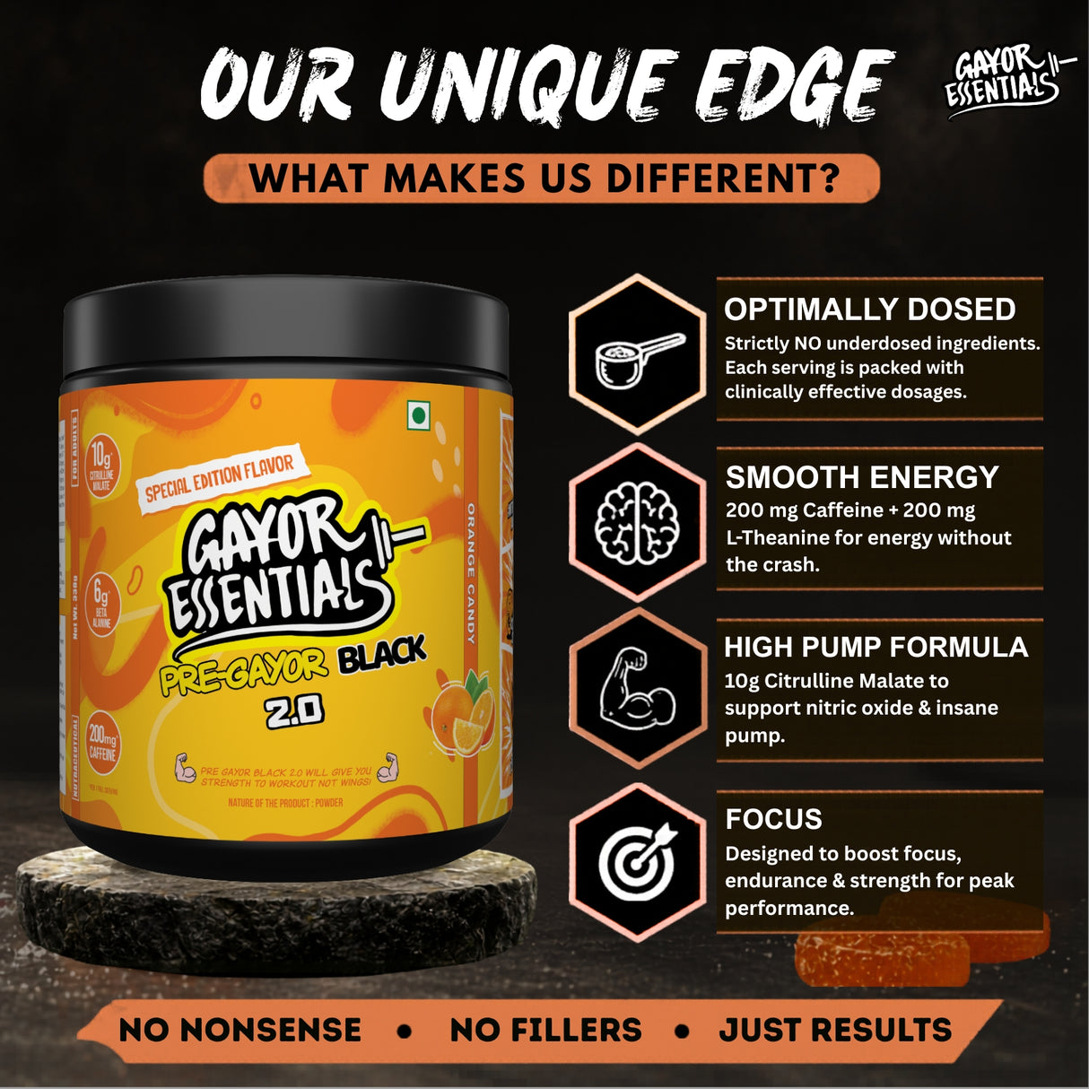 Gayor Essentials Pre Gayor Black 2.0 Pre-Workout Powder 338g | 200mg Caffeine