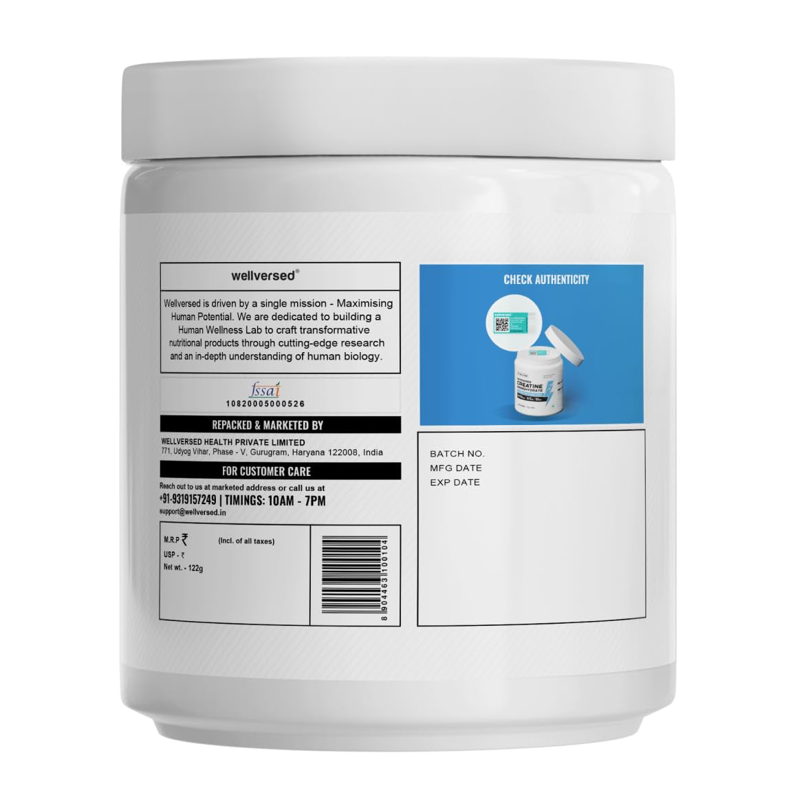 Wellcore Micronised Creatine Monohydrate, 122g - Nutristar