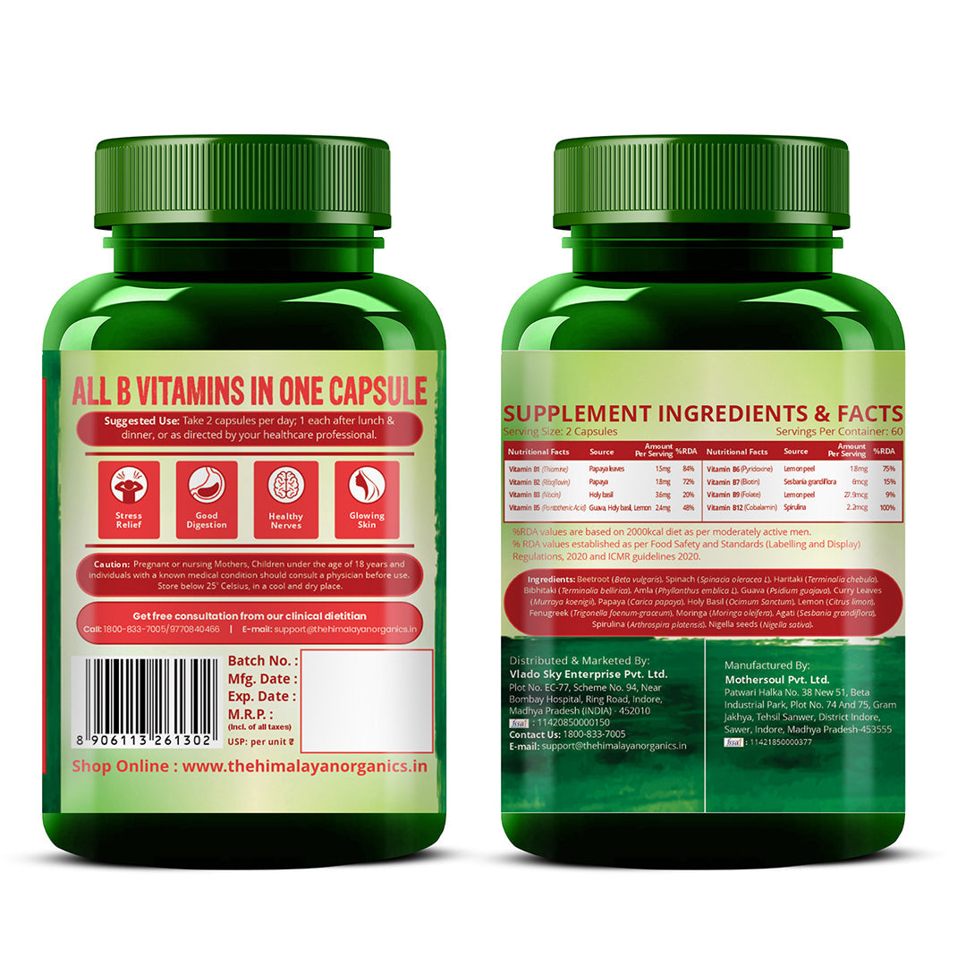 Himalayan Organics, Vitamin B12 with B1 B2 B3 B5 B6 B7 B9 Moringa 