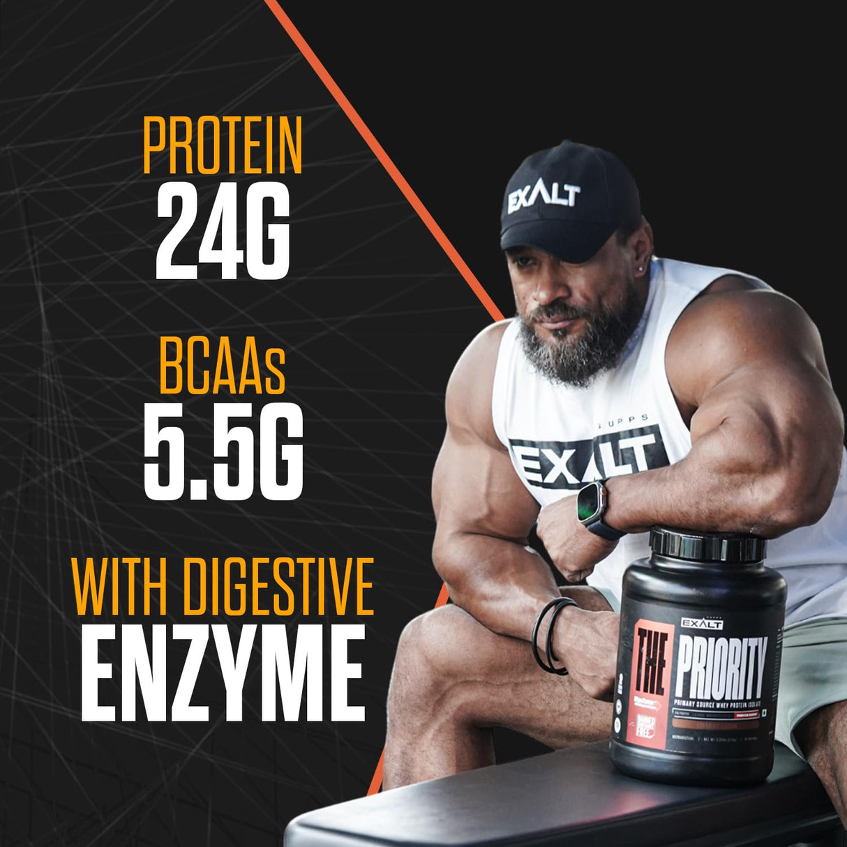 Exalt Supps Priority Whey Protein Isolate | 24g Protein | 5.5g BCAAs & DigeZyme | 2.4 kg