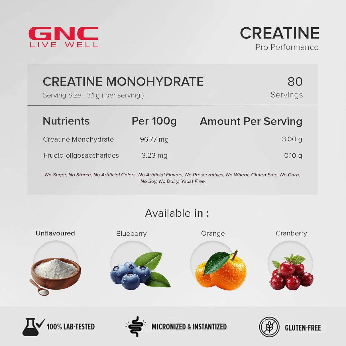 GNC Pro Performance Creatine Monohydrate , 250 Gms