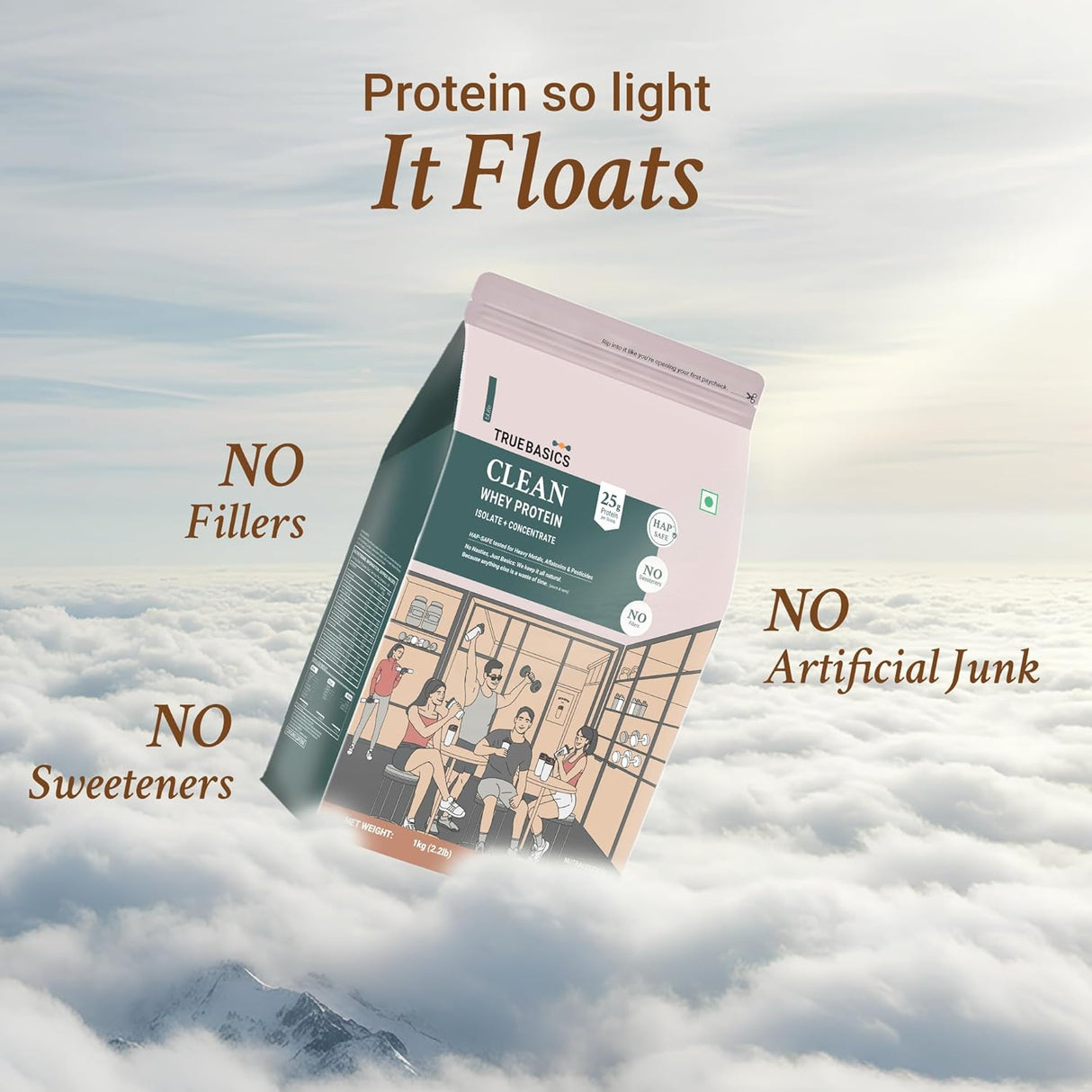 TrueBasics Clean Whey Protein Powder Isolate & Concentrate Blend (1 Kg) | 25g Protein | Trustified Gold Certified