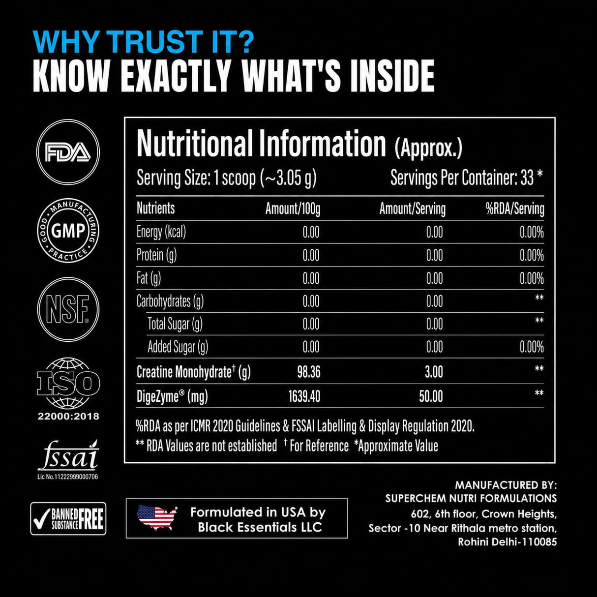 Clear Supps Creatine Monohydrate Micronized with DigeZyme 100g | Unflavoured