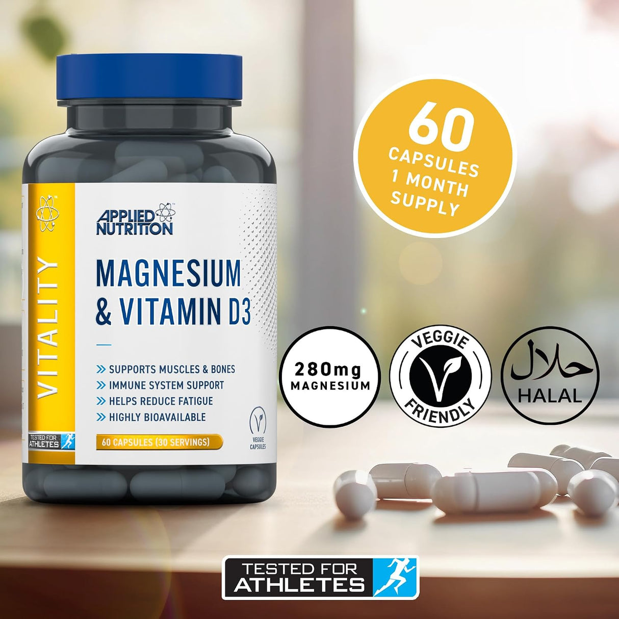 Applied Nutrition Magnesium & Vitamin D3 | 90 Capsules (30 Servings)