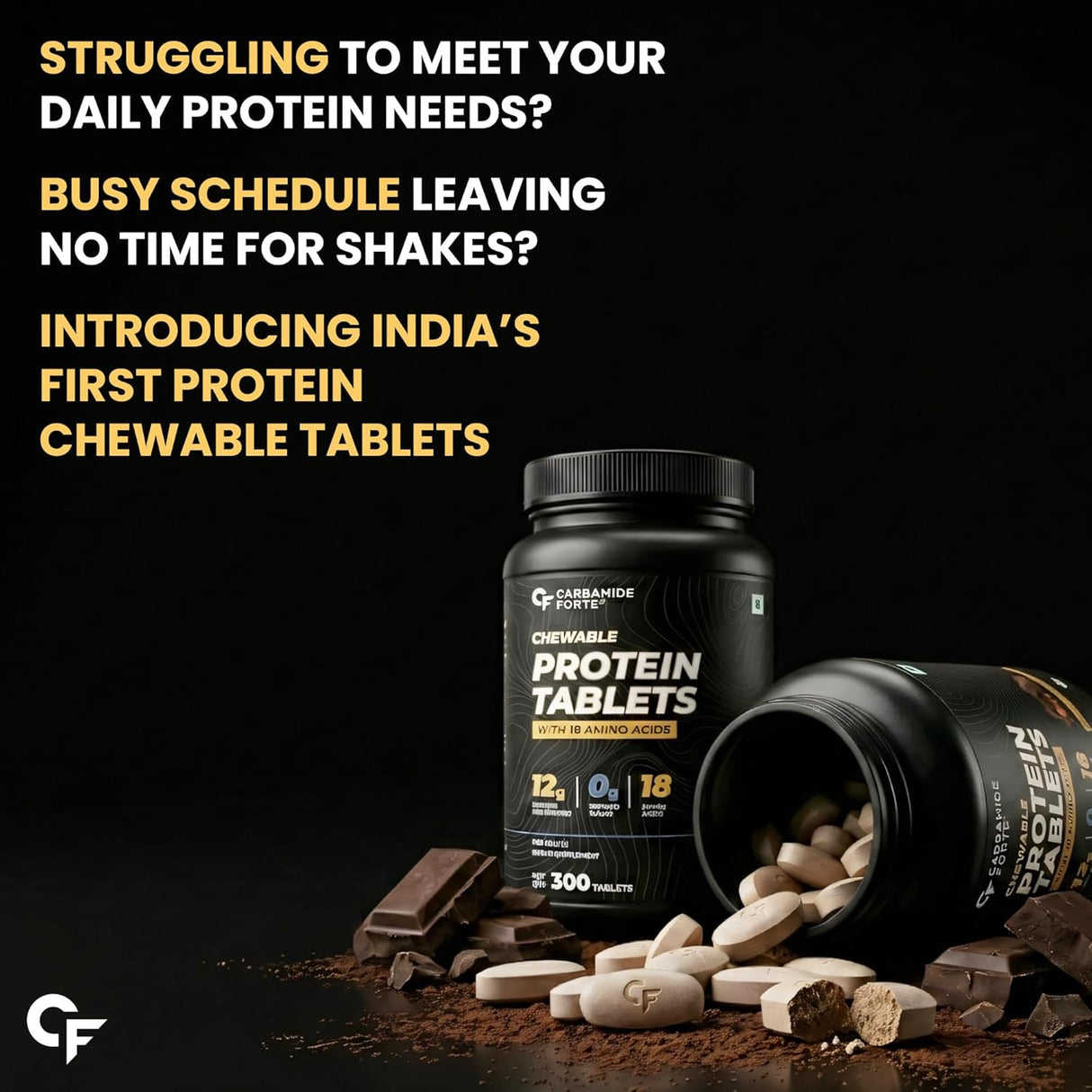 Carbamide Forte Chewable Protein Tablets | 12g Whey Protein | On-the-Go Protein Supplement | 300 Tablets