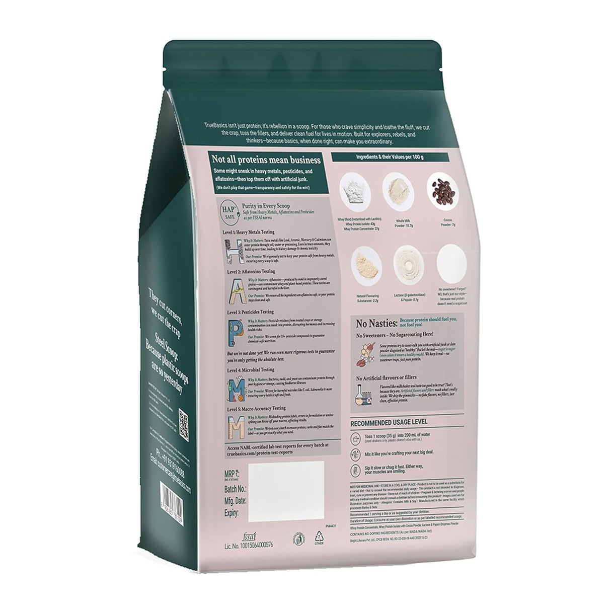 TrueBasics Clean Whey Protein Powder Isolate & Concentrate Blend (1 Kg) | 25g Protein | Trustified Gold Certified