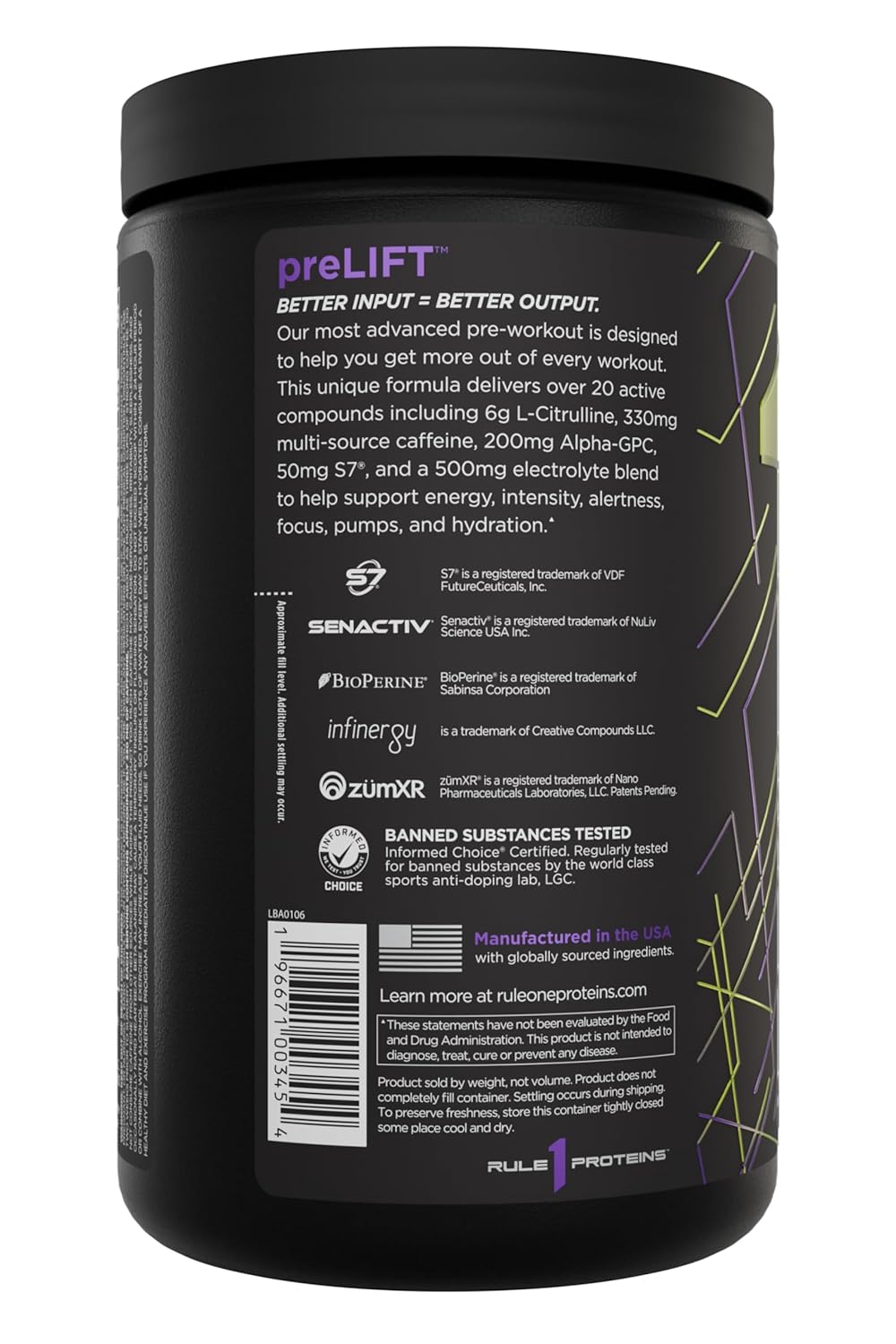 RULE1 Lift Pre-Workout, 30 Servings