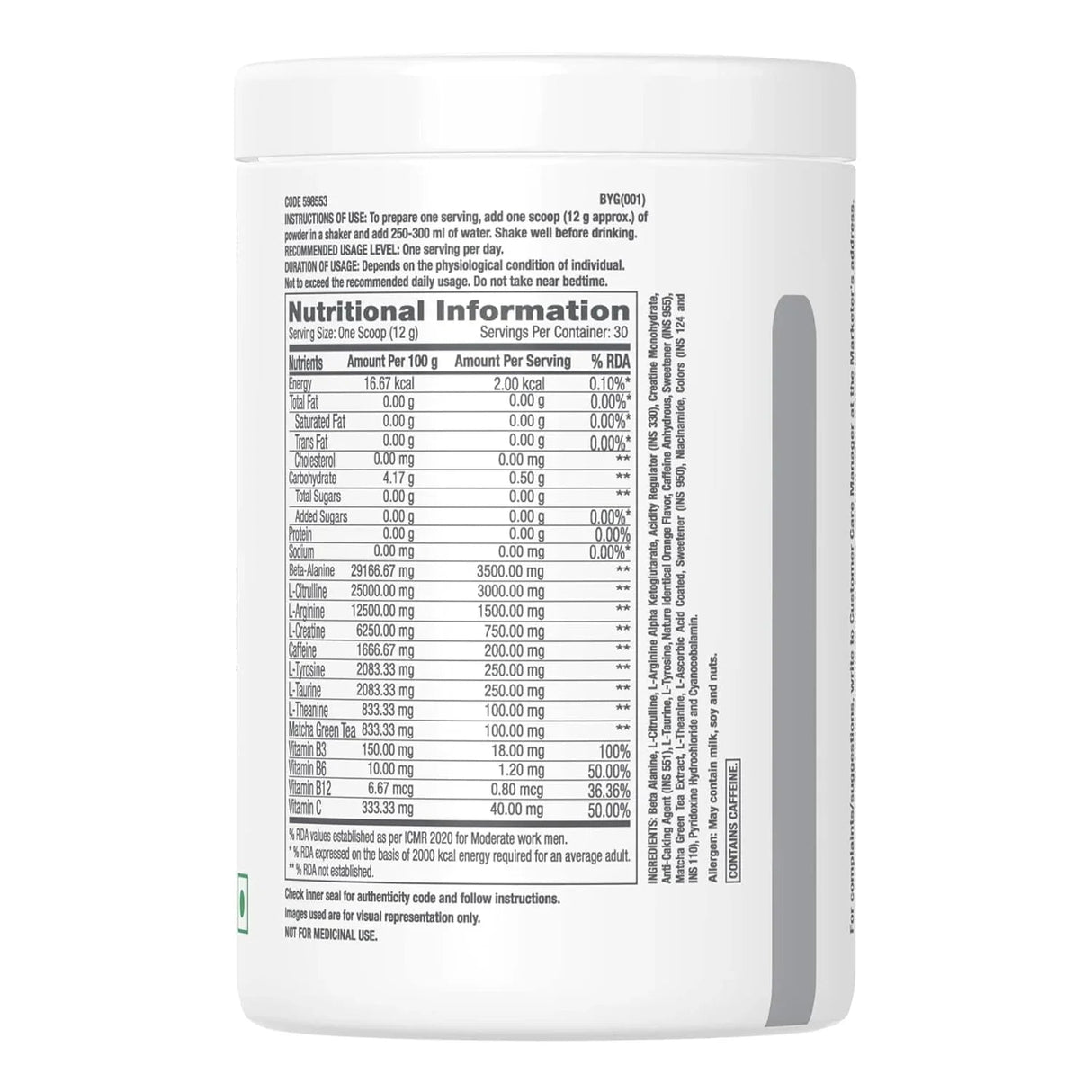 GNC Pro Performance Pre Workout (30 Servings) + Nutristar Micronized CREA Gold Creatine Monohydrate 250g (83 Servings) - Explosive Strength & Performance Combo