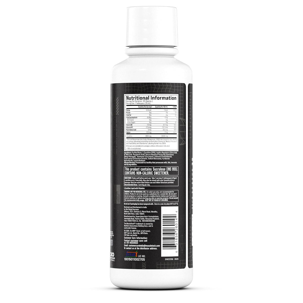 MuscleTech Platinum Liquid L-Carnitine 450ml | 3000mg per Serving | 30 Servings
