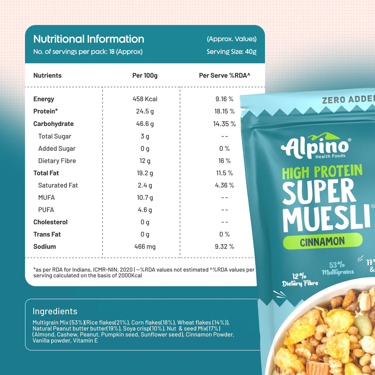 Alpino Super Muesli (Whole Grain Breakfast Cereal) - 750 gm