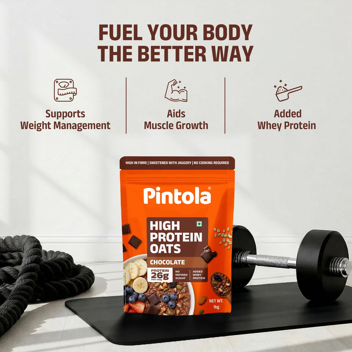 Pintola High Protein Oats Dark Chocolate 1 Kg | 26g Protein |  Breakfast Cereal