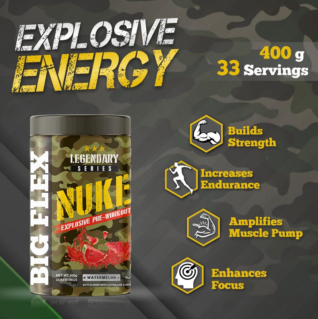 Bigflex Nuke Pre-Workout Powder | Energy & Workout Support | 400g (33 Servings)