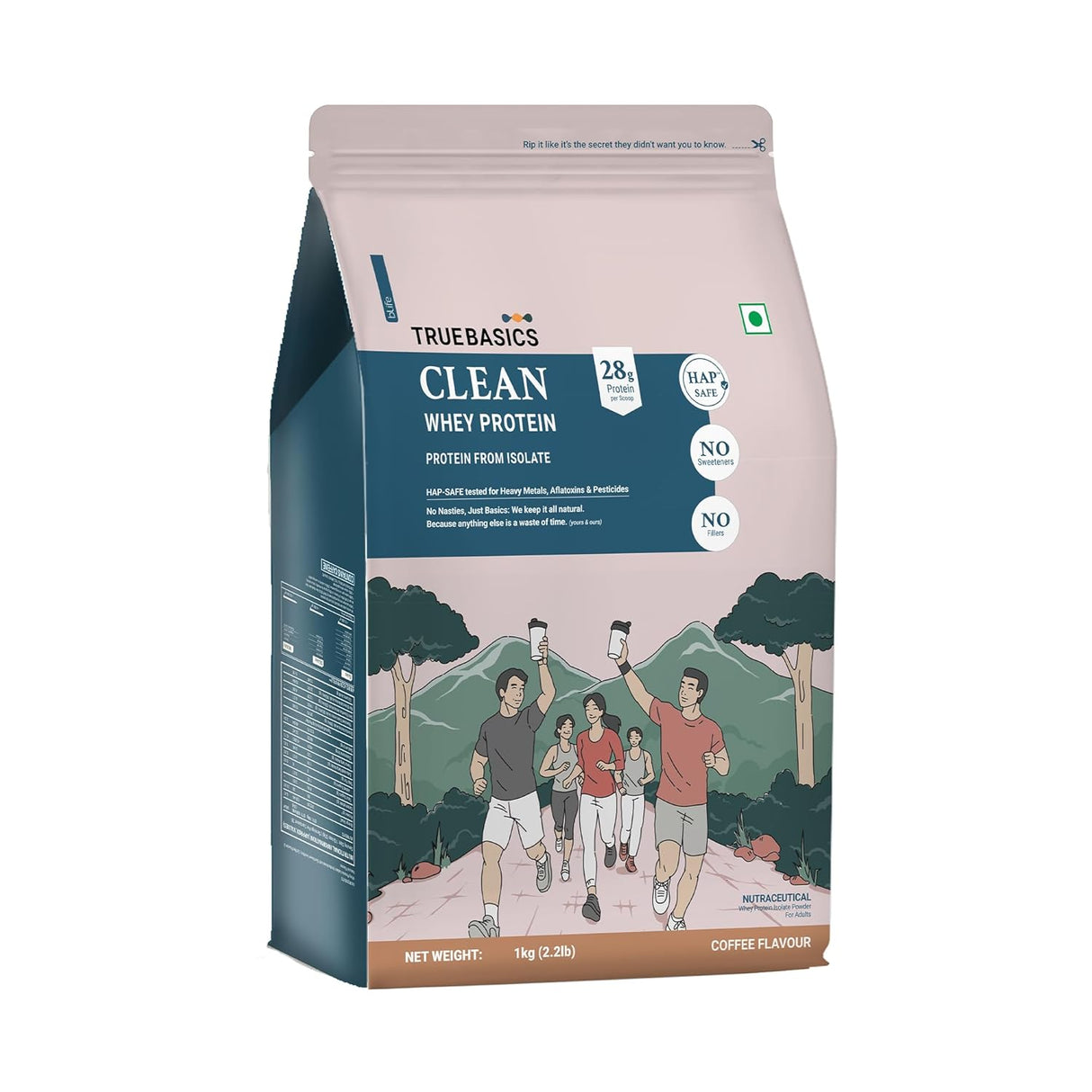 TrueBasics Clean Whey 100% Protein Isolate (1 Kg) | 28g Protein per Scoop
