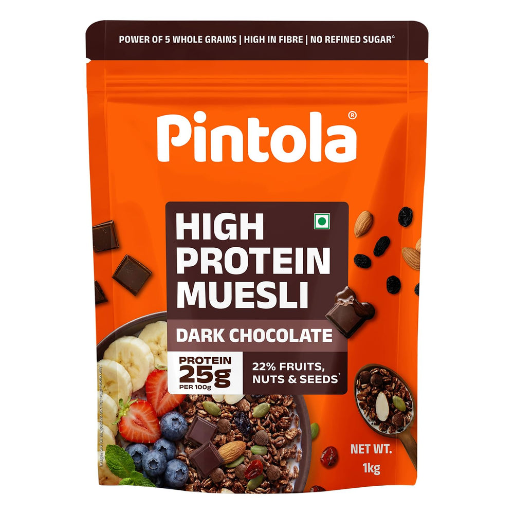 Pintola High Protein Dark Chocolate & Cranberry Muesli 1kg | 25g Protein | High Fibre