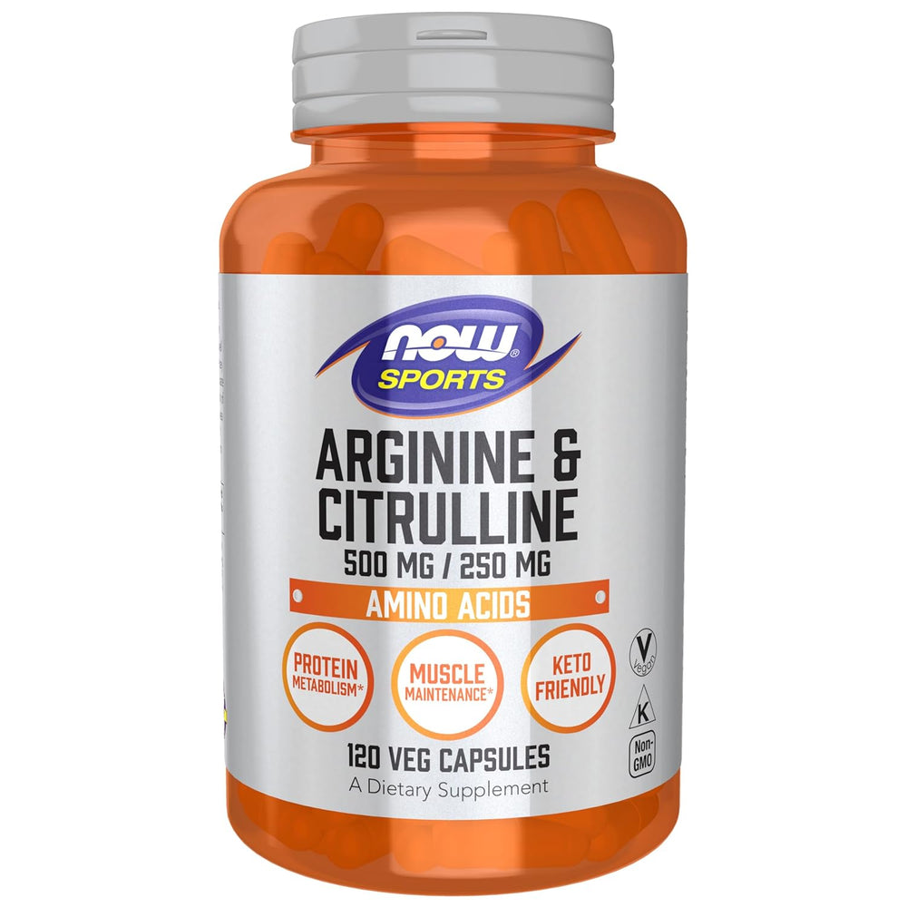 NOW Foods Arginine & Citrulline | 500mg / 250mg | 120 Veg Capsules