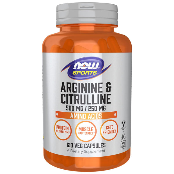 NOW Foods Arginine & Citrulline | 500mg / 250mg | 120 Veg Capsules