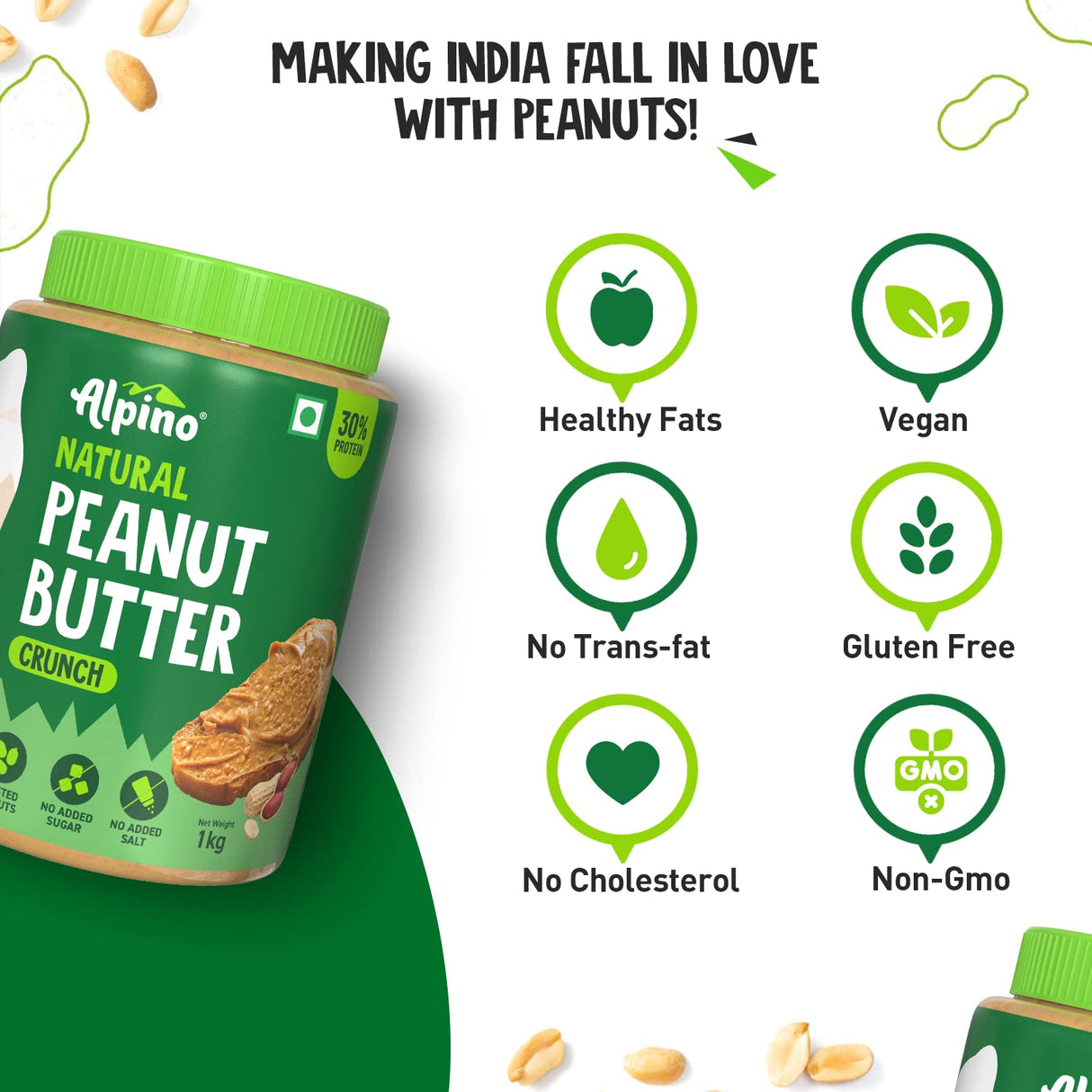 Alpino Natural Peanut Butter (Unsweetened) - 1 Kg