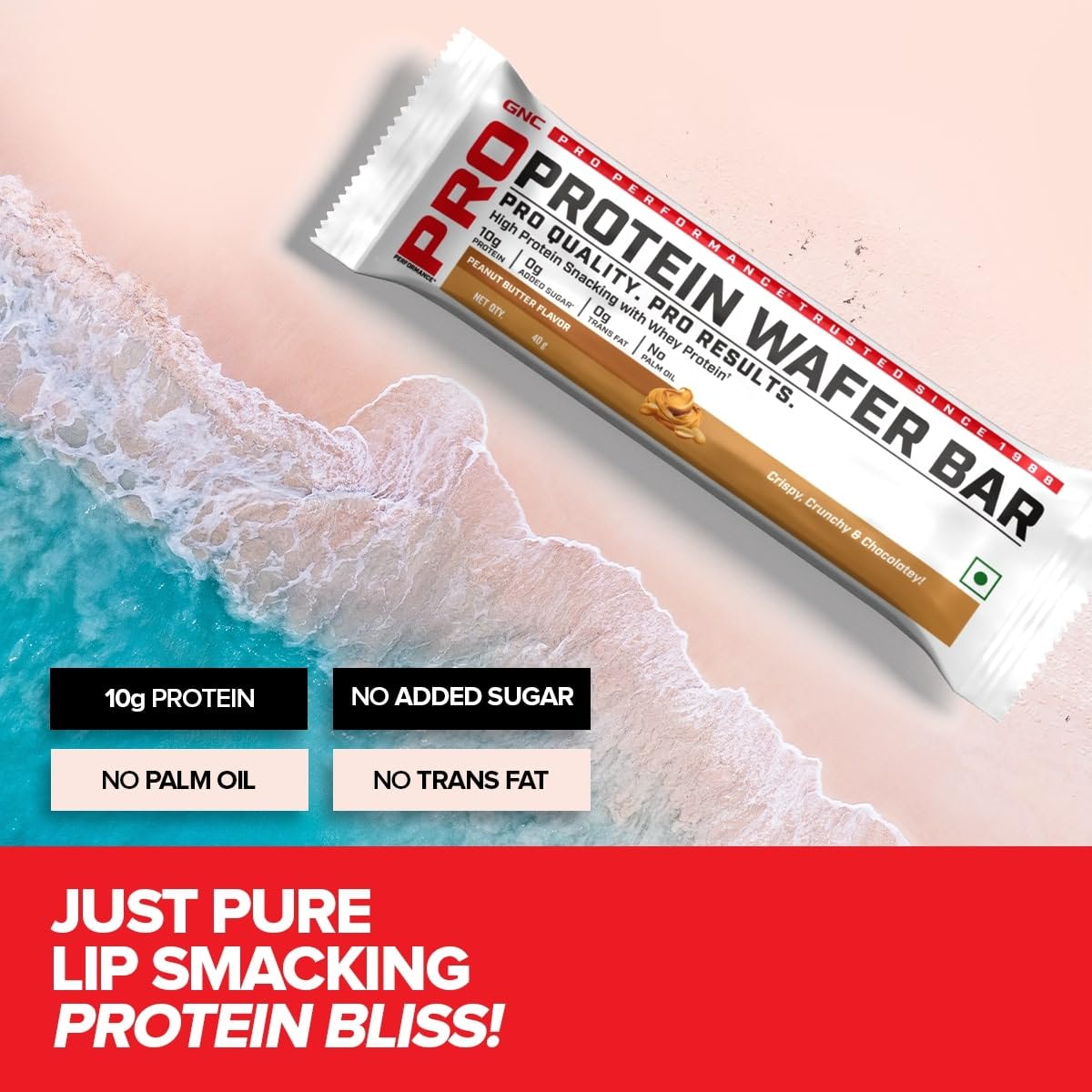 GNC Protein Wafer Bar | 10g Pure Whey Protein Snack | 0 Sugar & 0 Trans Fat | Pack of 10