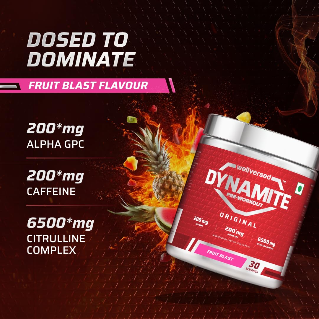 Wellversed Dynamite Original Pre Workout for Men | 6500mg Citrulline Complex | Energy & Focus Boost | 30 Servings, 420g