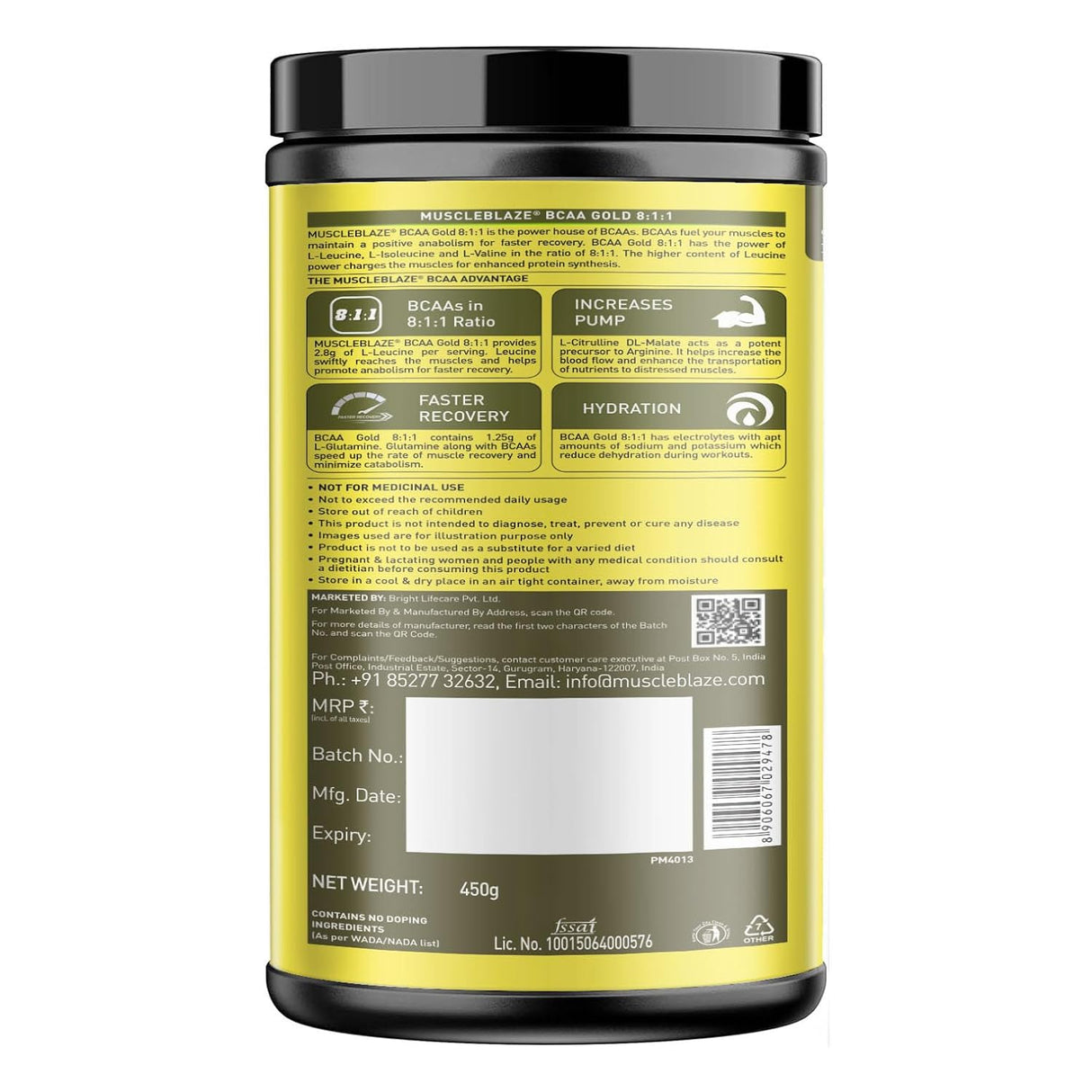 MuscleBlaze BCAA Gold 8 : 1 : 1 450 Gms