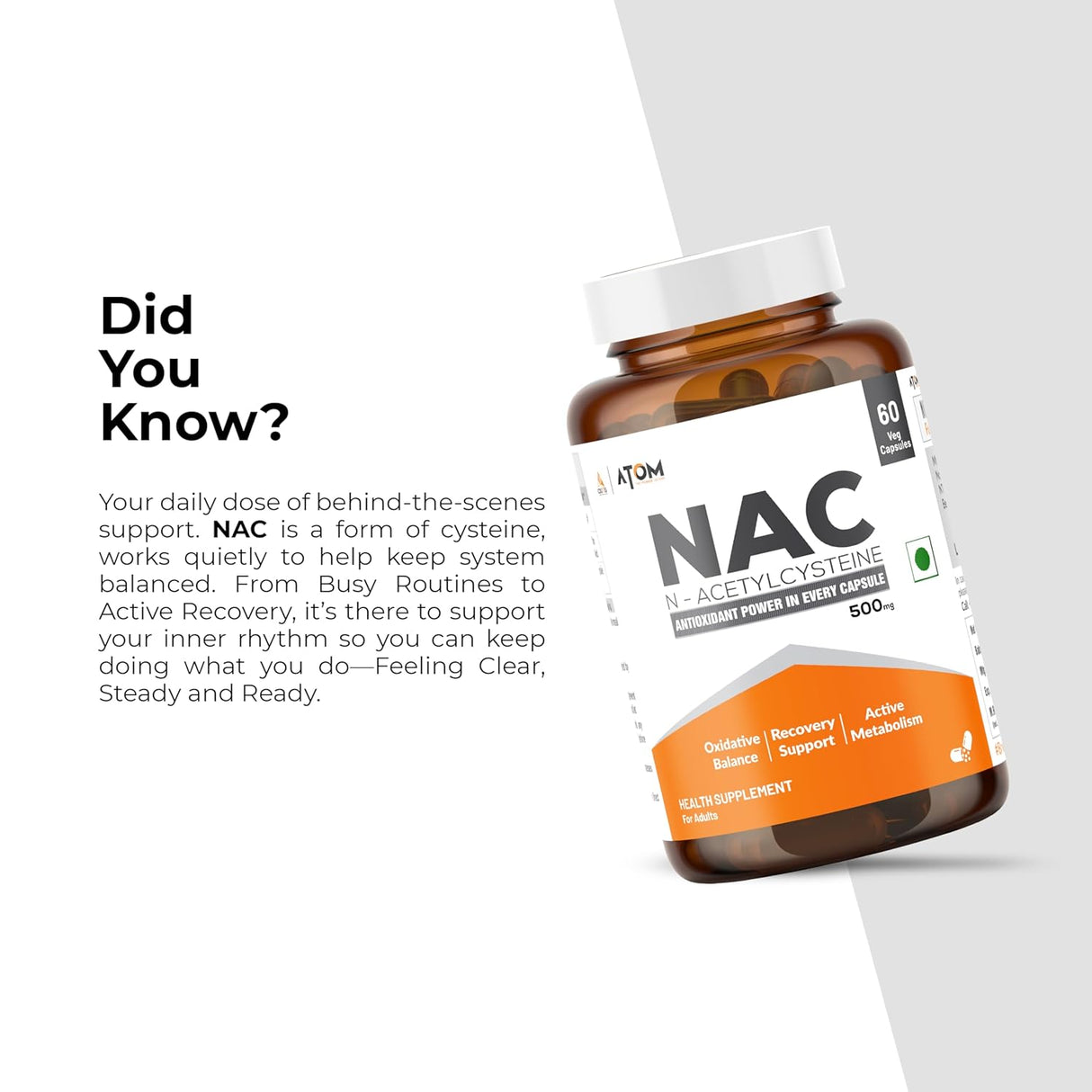 AS-IT-IS ATOM NAC (N-Acetylcysteine) 500mg - 60 Capsules