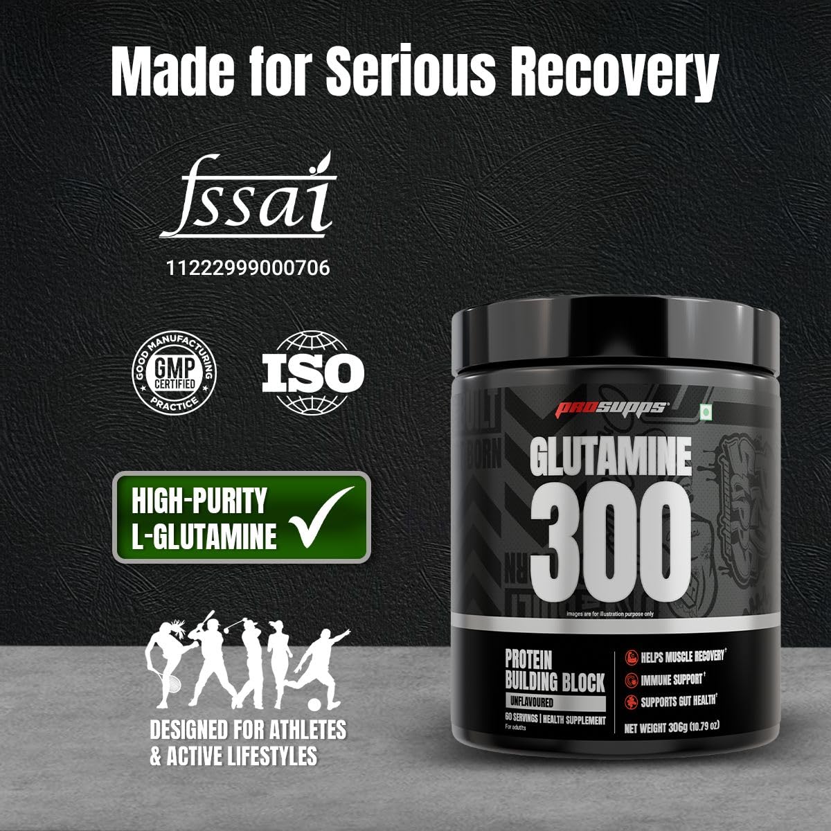 Prosupps Glutamine 300g Powder | Muscle Recovery & Immune Support Supplement | 60 Servings