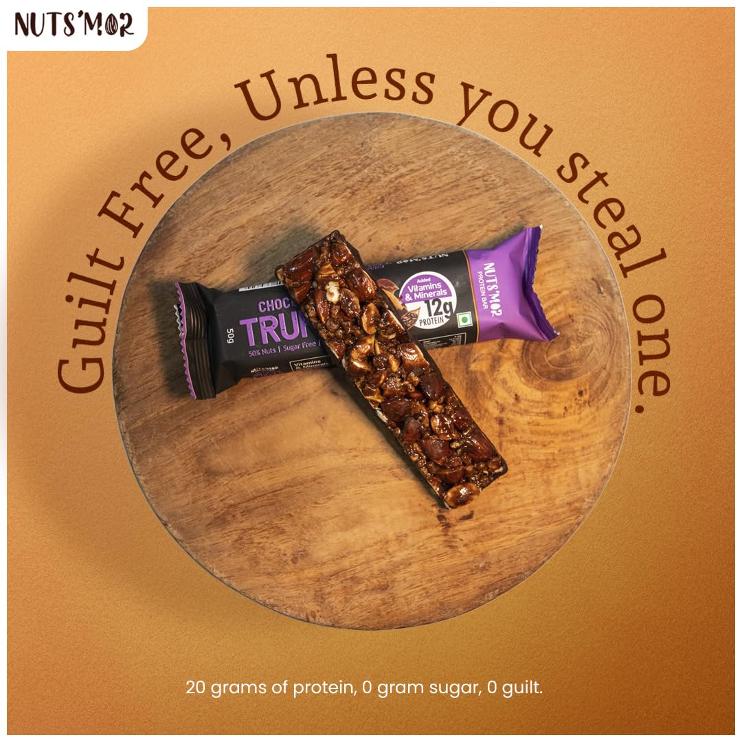 NUTS'MOR Protein Bar – 12g Protein Per Bar (Pack of 6, 300g) | No Added Sugar | 100% Veg | With Vitamins, Minerals & Fibre