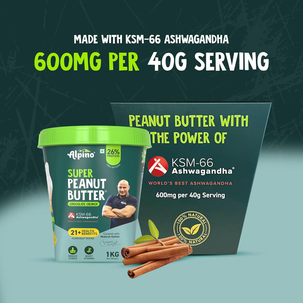 Alpino Super Peanut Butter with KSM-66 Ashwagandha Chocolate Crunch - 1 Kg