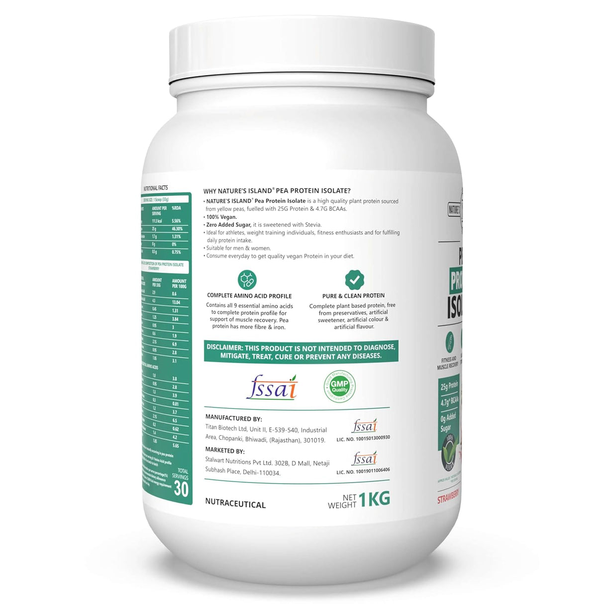 Nature's Island Plant Based Vegan Pea Protein Isolate - 1 Kg