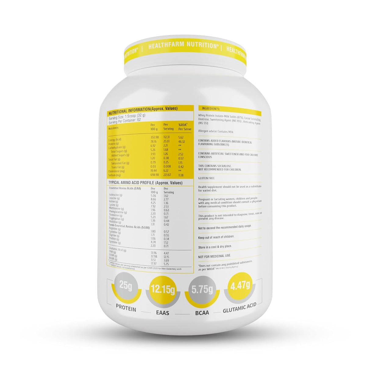 Healthfarm Isopro Zero 100% Whey Protein Isolate | Fast Recovery | 2 Kg (4.4 lbs)