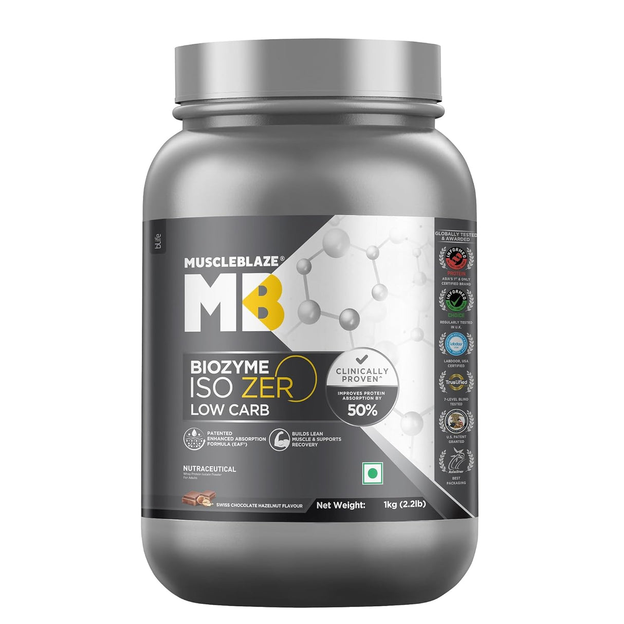 MuscleBlaze Biozyme Iso-Zero Low Carb Whey Protein Isolate - 1 Kg