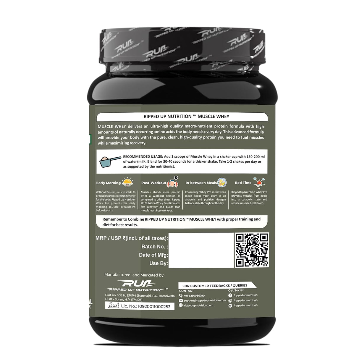 Ripped Up Nutrition Muscle Whey | 24g Protein, Low Carb Formula | 1 Kg, 27 Servings