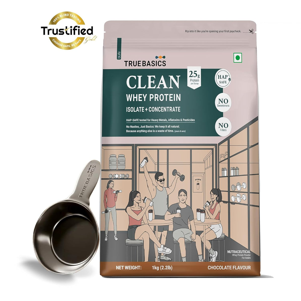 TrueBasics Clean Whey Protein Powder Isolate & Concentrate Blend (1 Kg) | 25g Protein | Trustified Gold Certified