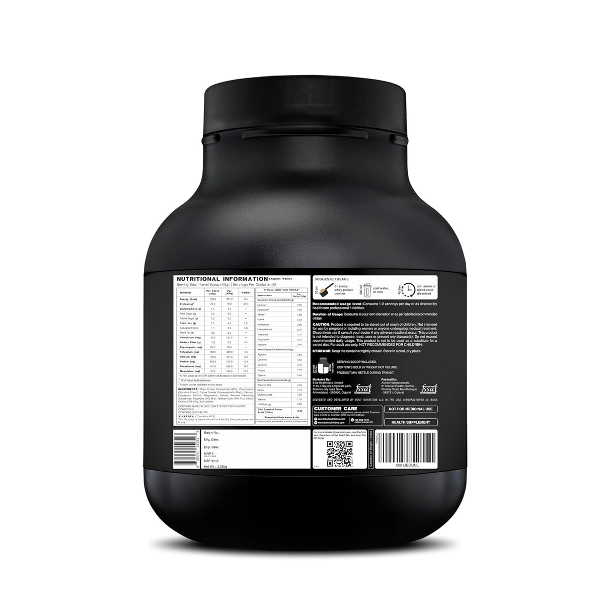 Bolt Nutrition 100% Whey Protein Powder | Muscle Recovery & Lean Muscle Support | 5lbs, 69 Servings