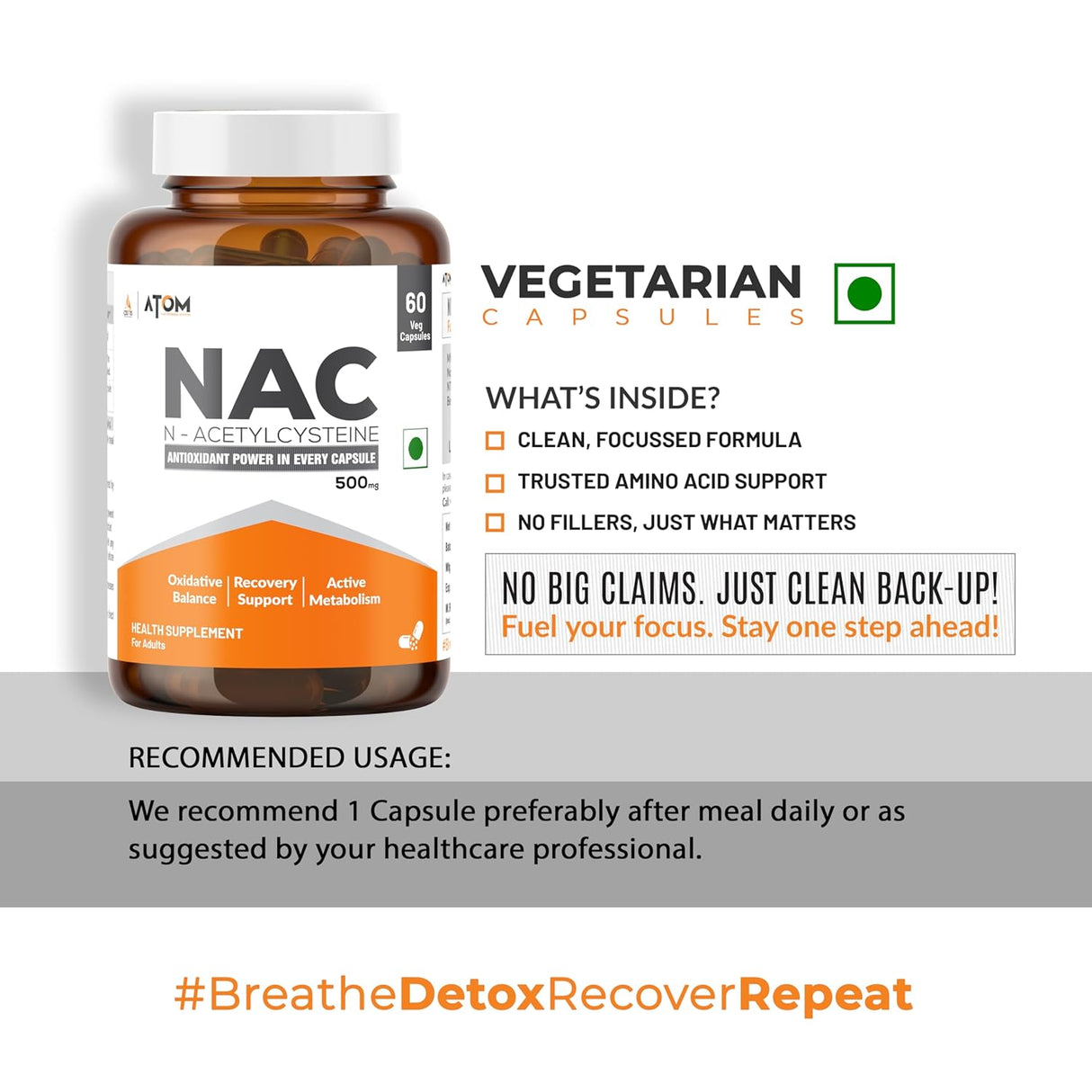 AS-IT-IS ATOM NAC (N-Acetylcysteine) 500mg - 60 Capsules
