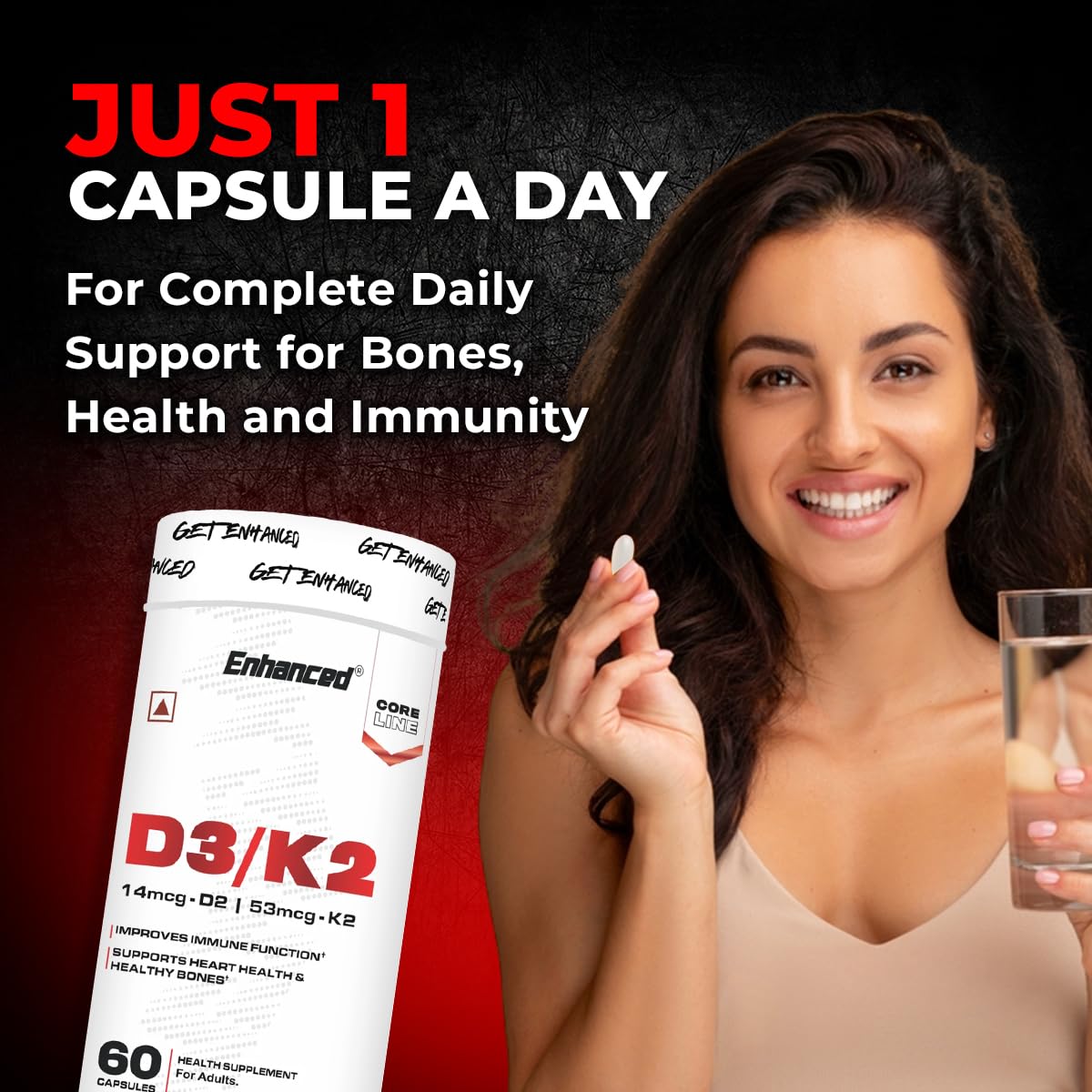 Enhanced Labs Vitamin D3 + K2 Supplement – 60 Capsules | Bone & Immune Support
