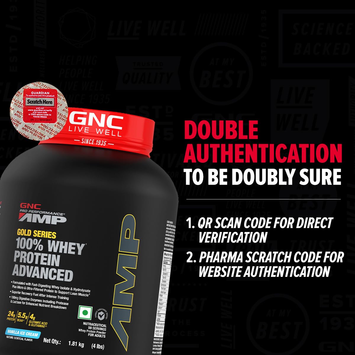 GNC AMP Gold 100% Whey Protein Advance - 4 Lbs