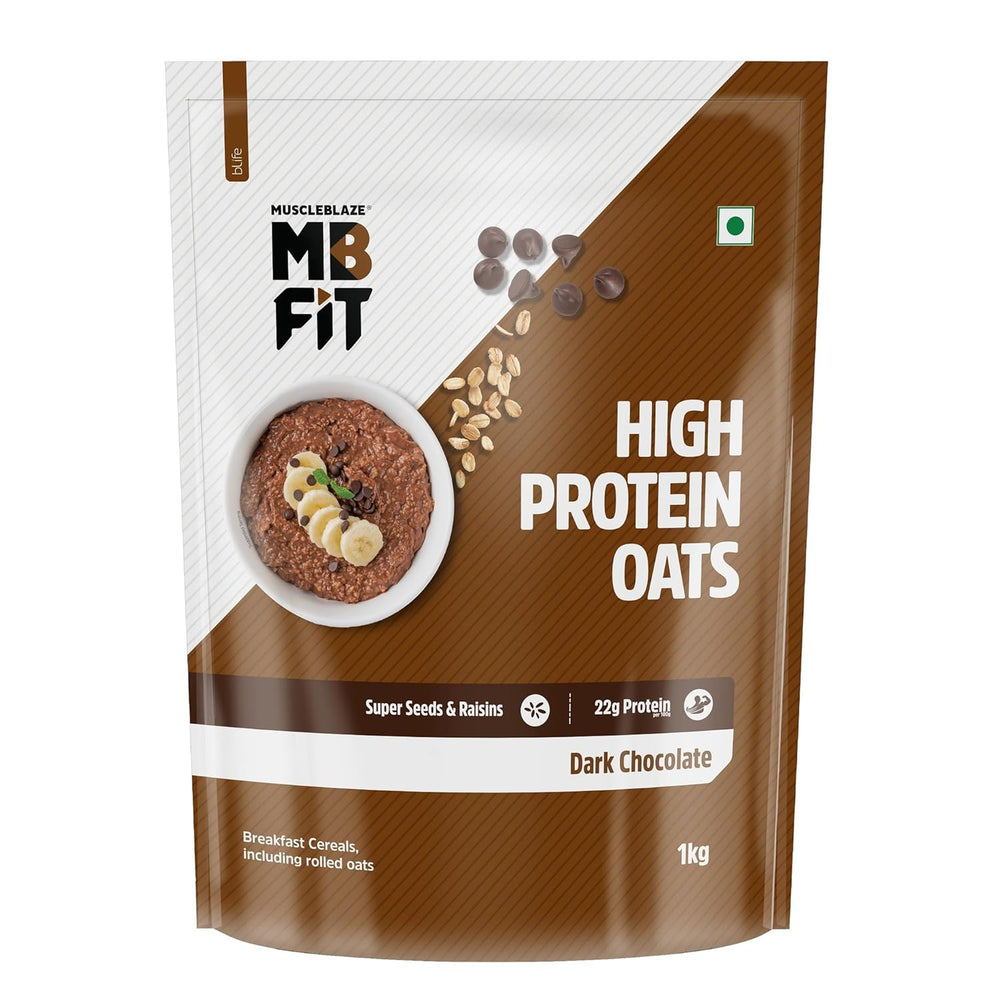 MuscleBlaze Fit Protein Oats Dark Chocolate 1kg | High Protein Breakfast Cereal