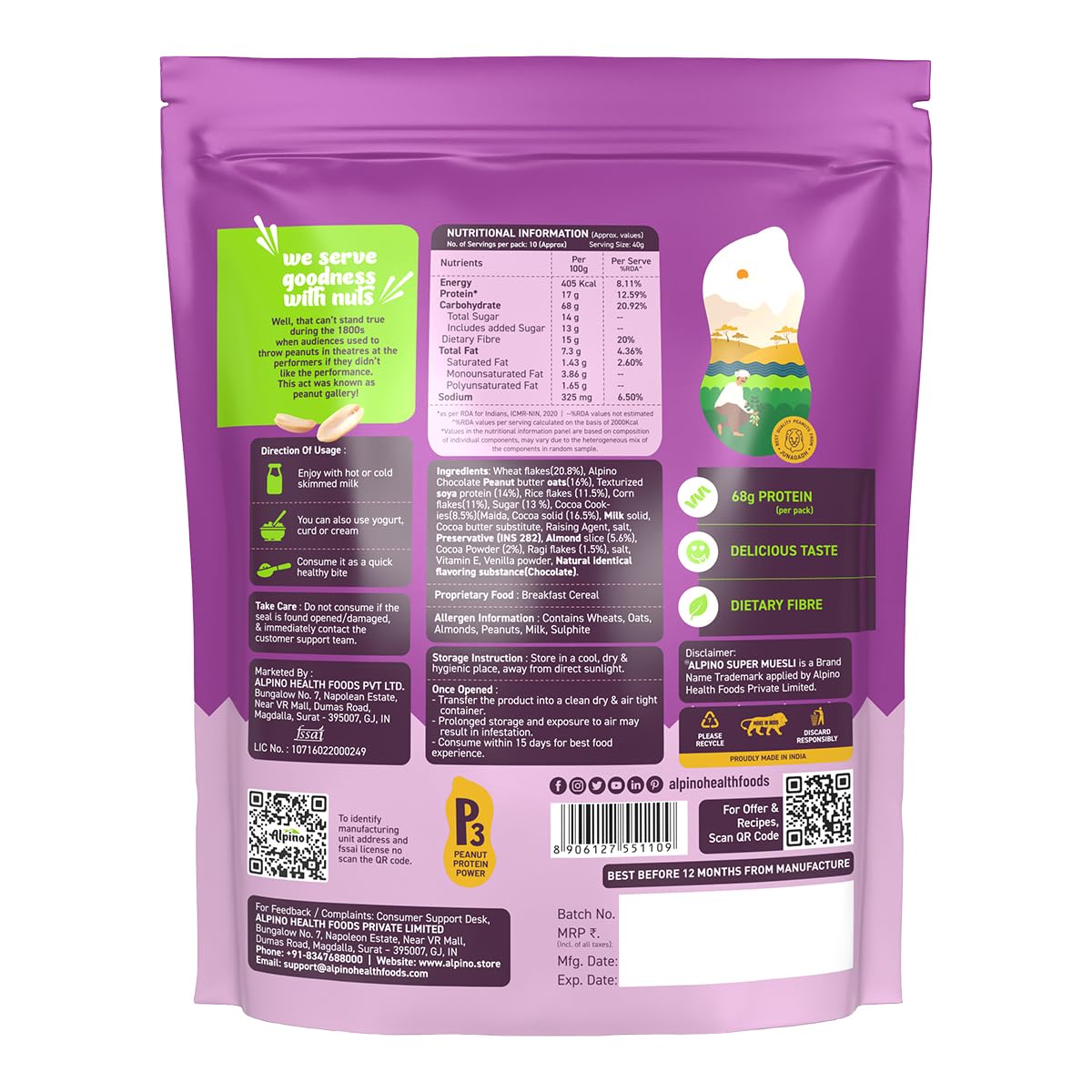 Alpino Super Muesli (Whole Grain Breakfast Cereal) - 400 gm