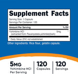 Nutricost Yohimbine HCl 5mg | Gluten Free, Non-GMO | 120 Capsules