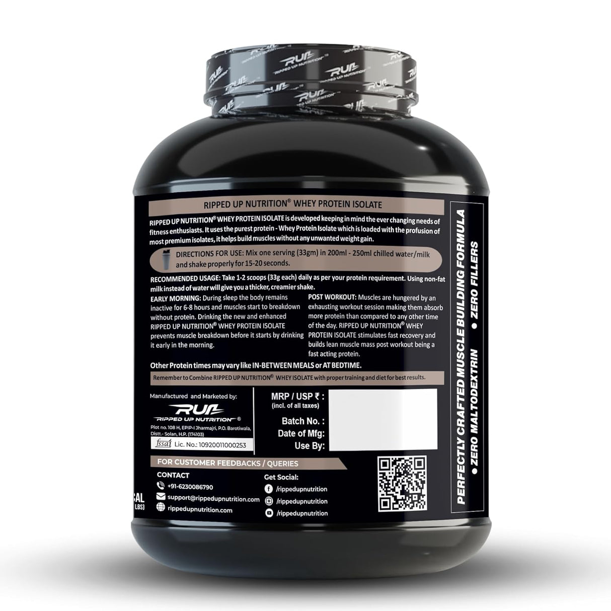 Ripped Up Nutrition Whey Protein Isolate | 27g Protein, Low Carb & Fat | 1.81 Kg, 55 Servings