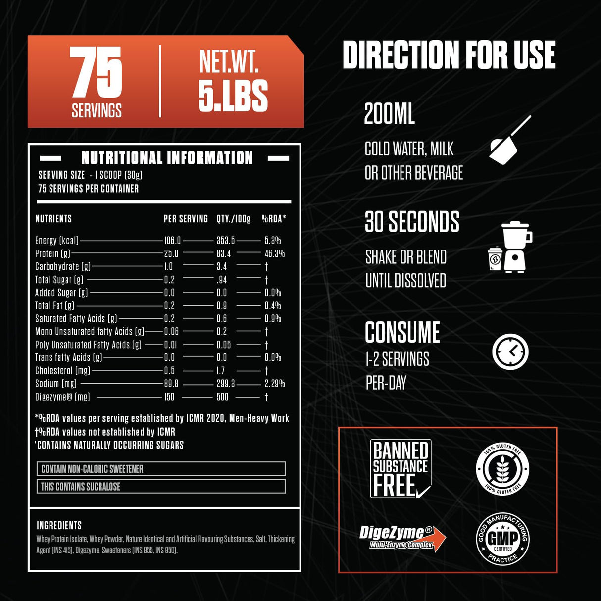 Exalt Supps The Isolation Pure Whey Isolate | 25g Protein | 5.6g BCAAs | Digestive Enzymes | 2.27kg