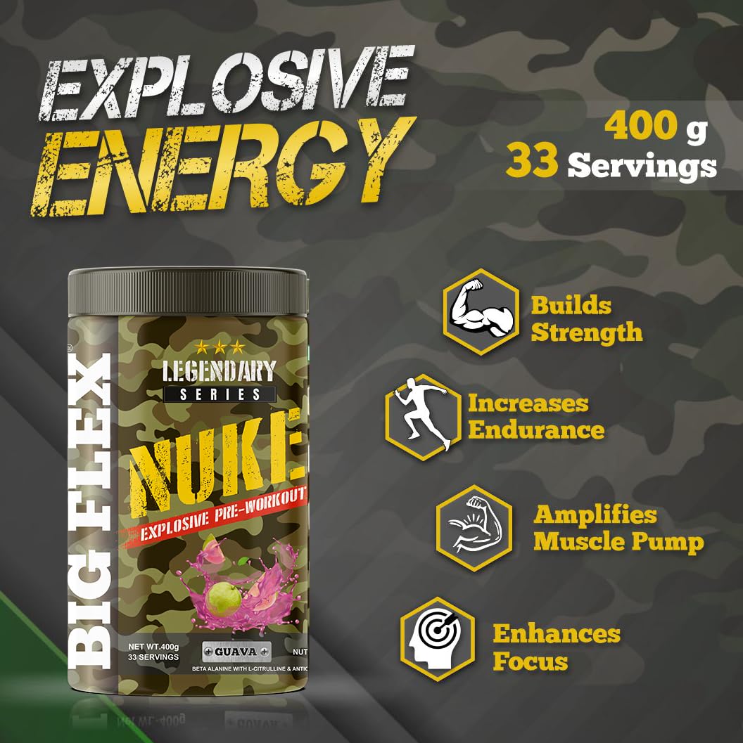 Bigflex Nuke Pre-Workout Powder | Energy & Workout Support | 400g (33 Servings)