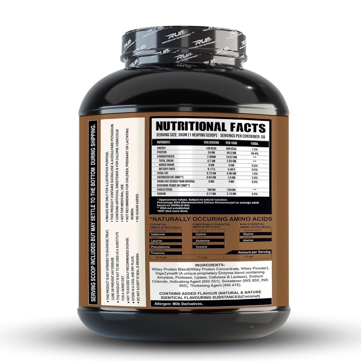 Ripped Up Nutrition Muscle Whey | 24g Protein, Low Carb Formula | 1.8 Kg, 50 Servings