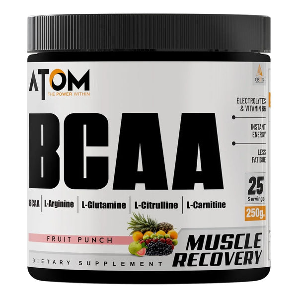 Buy ATOM BCAA fruit punch muscle recovery supplement with electrolytes at Nutristar online