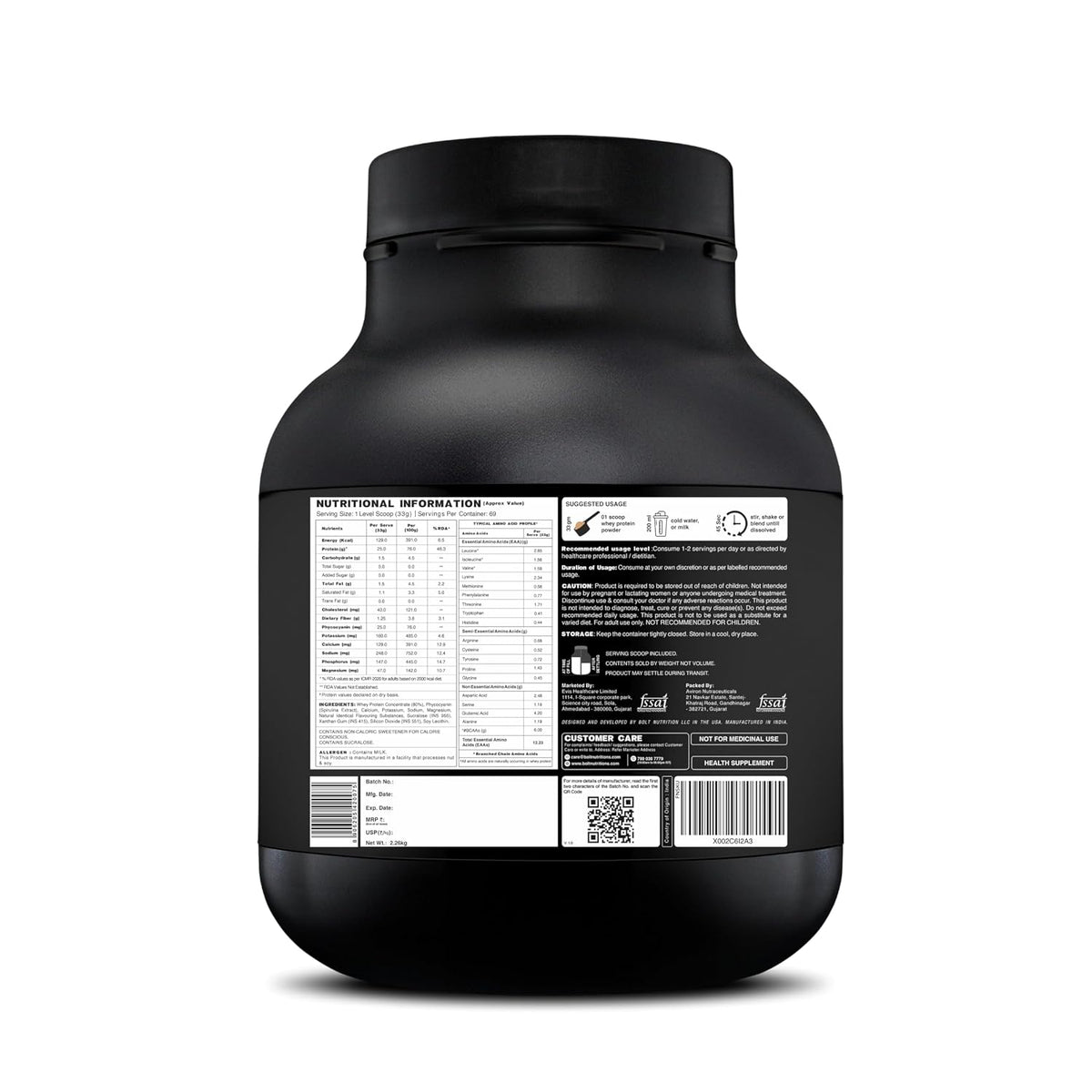 Bolt Nutrition 100% Whey Protein Powder | Muscle Recovery & Lean Muscle Support | 5lbs, 69 Servings