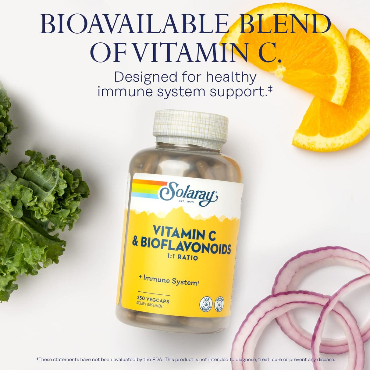 SOLARAY Vitamin C 500mg | Citrus Bioflavonoids, Rose Hips & Acerola | 250 Capsules